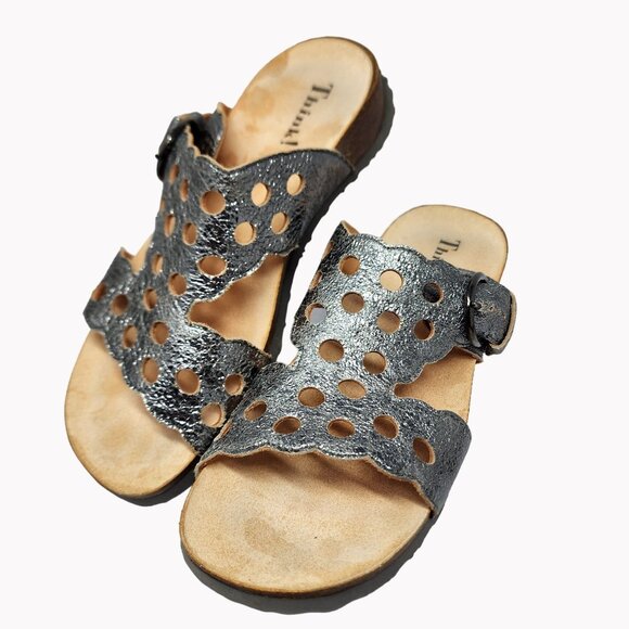 Think! Womens Mizzi Silver Leather Cut-Out Mule Sandals Size 8 Eu 39 - Picture 1 of 9